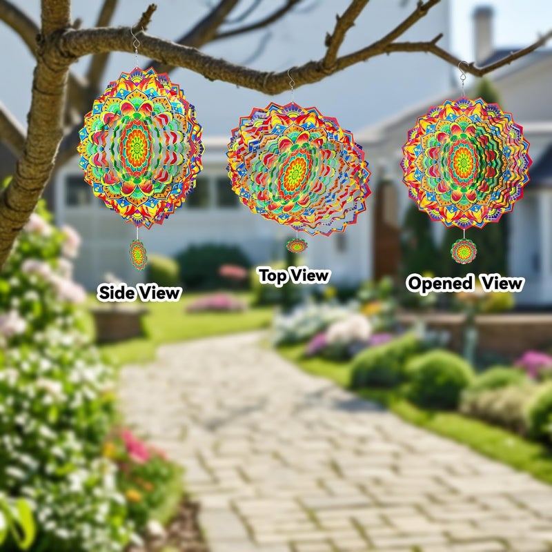Katinyos Wind Spinners,12 inch Multi Color Mandala with 360° Swivel Hook for Yard and Garden, Bird Wind Catcher, Metal Wind Spinners Outdoor for Lawn Hanging Crafts Decor Kinetic Yard Art Ornament Gifts - Image 5